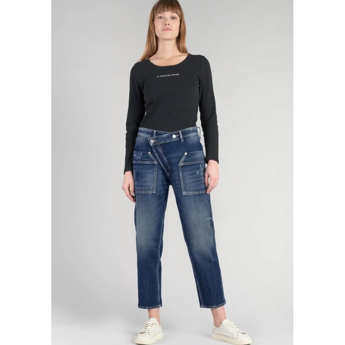 Jeans boyfit cosy, 7/8ème bleu en coton June