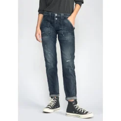Jeans Cara 200/43 boyfit destroy bleu-noir N°2 en coton