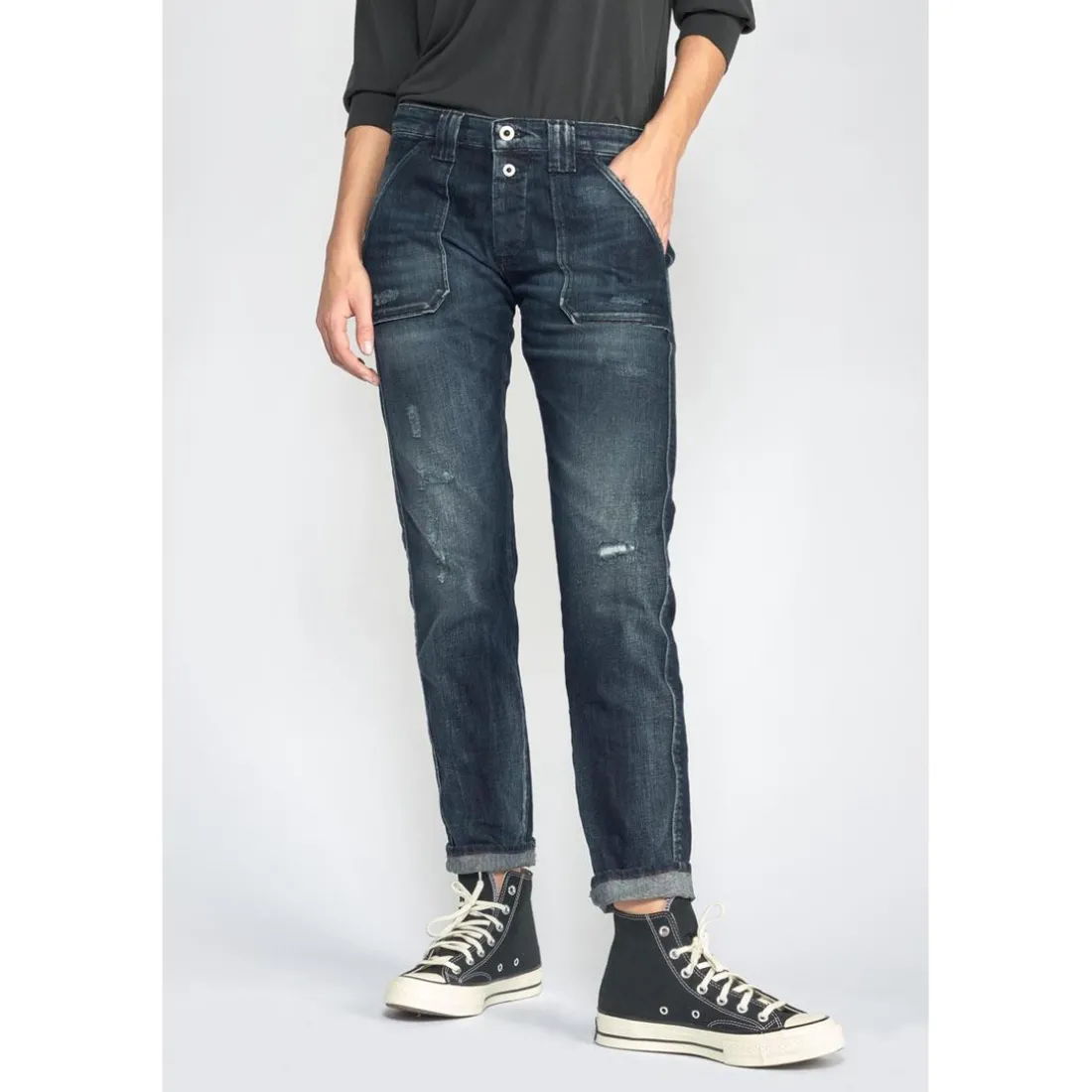 Jeans Cara 200/43 boyfit destroy bleu-noir N°2 en coton