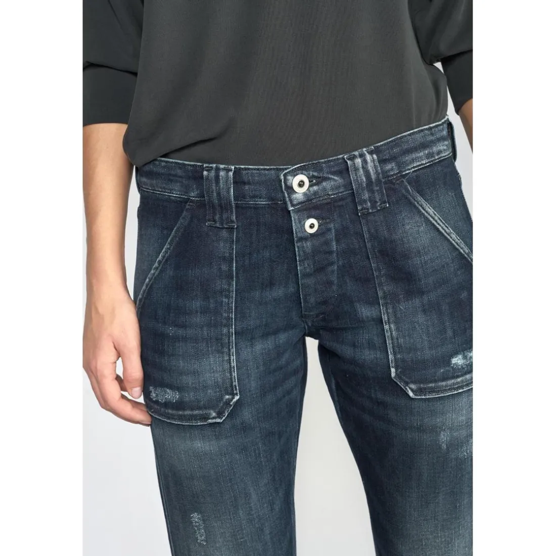 Jeans Cara 200/43 boyfit destroy bleu-noir N°2 en coton