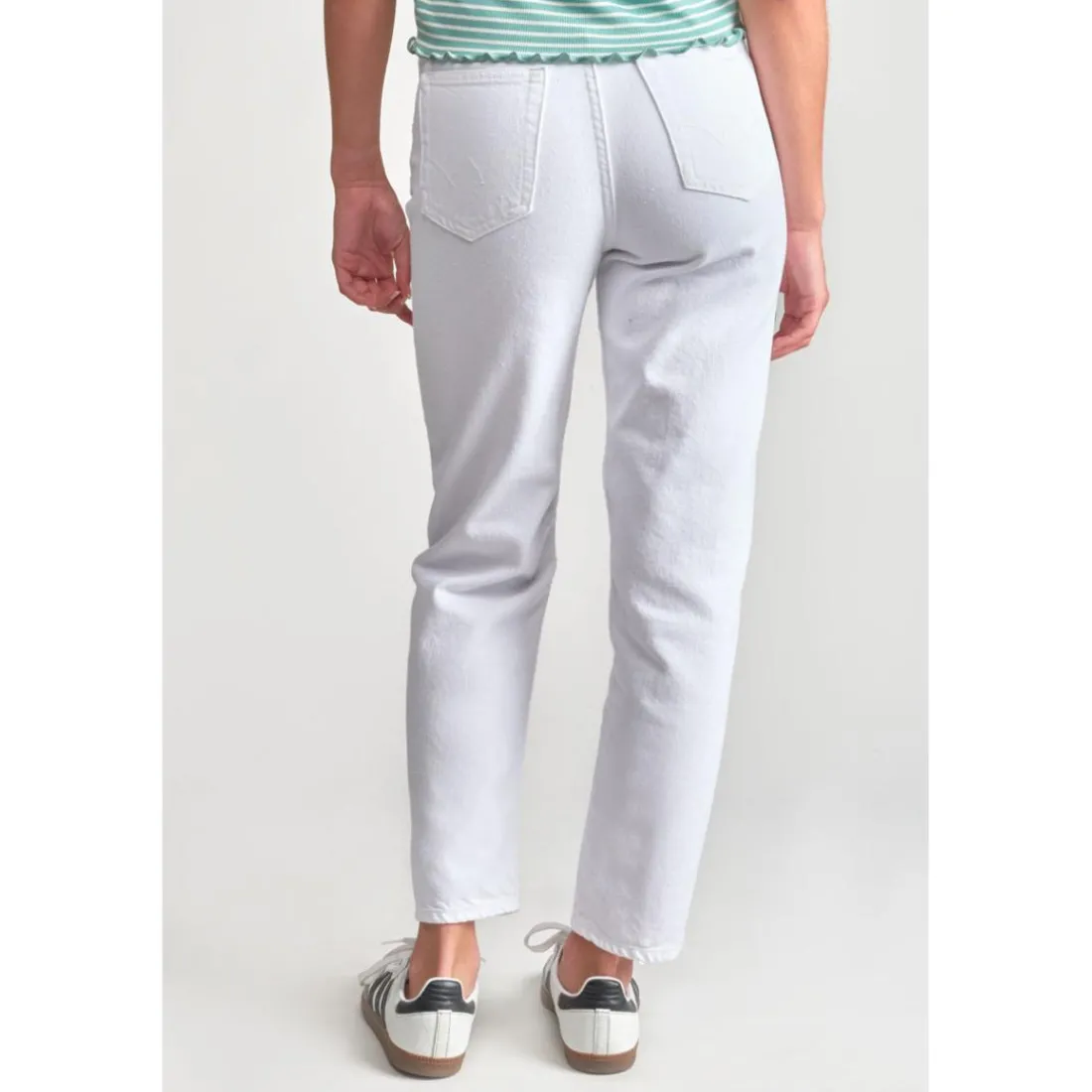 Jeans fille, boyfit LOU THIL, 7/8ème blanc Quin en coton