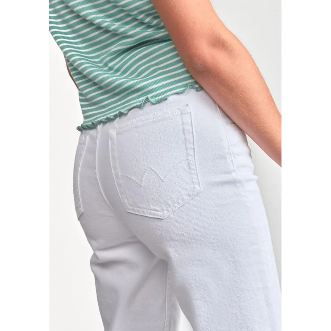 Jeans fille, boyfit LOU THIL, 7/8ème blanc Quin en coton