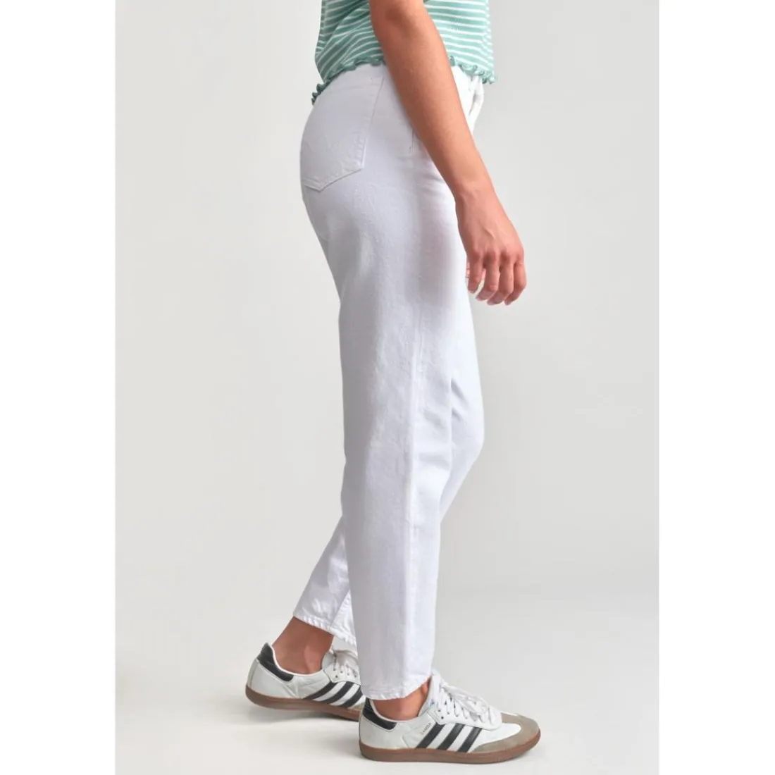 Jeans fille, boyfit LOU THIL, 7/8ème blanc Quin en coton