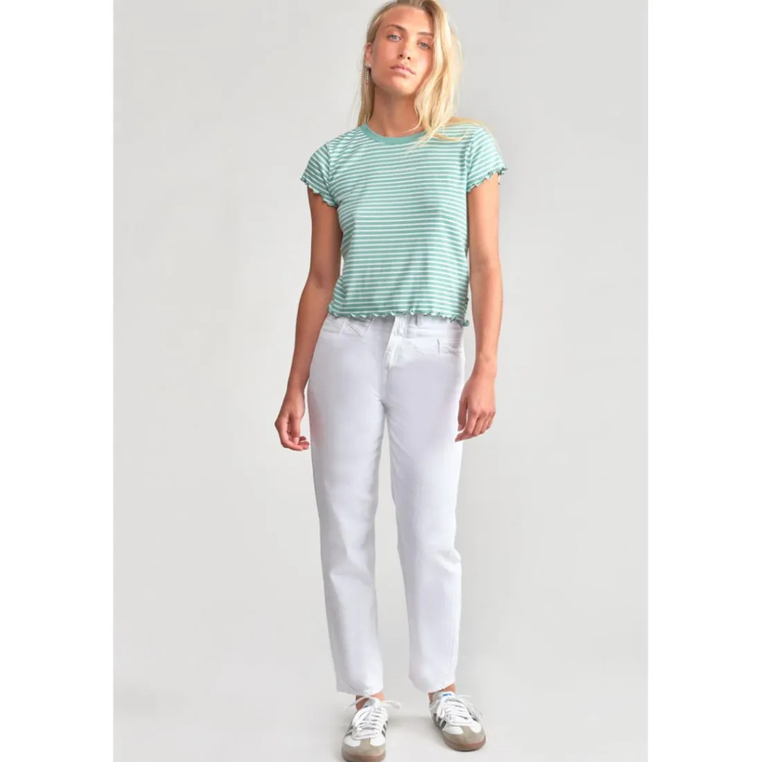 Jeans fille, boyfit LOU THIL, 7/8ème blanc Quin en coton