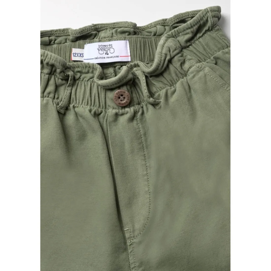 Jeans fille, regular, droit, longueur 34 kaki en coton Vivi