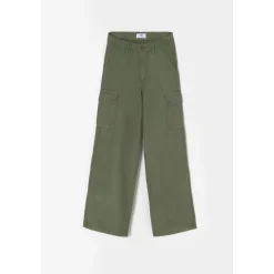 Jeans fille, regular, droit, longueur 34 kaki en coton Vivi