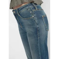 Jeans fille, regular, droit regular taille haute, longueur 34 bleu Eve