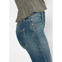 Jeans fille, regular, droit regular taille haute, longueur 34 bleu Eve