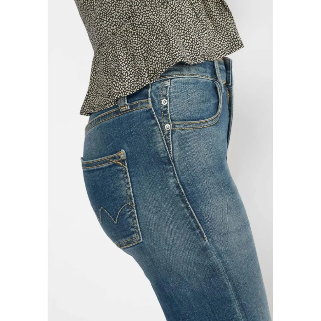 Jeans fille, regular, droit regular taille haute, longueur 34 bleu Eve