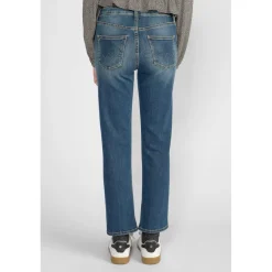Jeans fille, regular, droit regular taille haute, longueur 34 bleu Eve