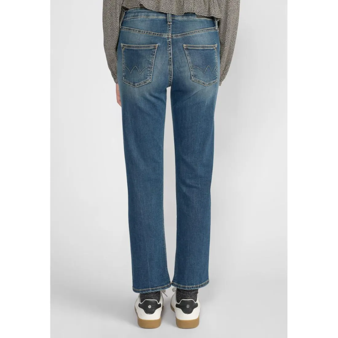 Jeans fille, regular, droit regular taille haute, longueur 34 bleu Eve