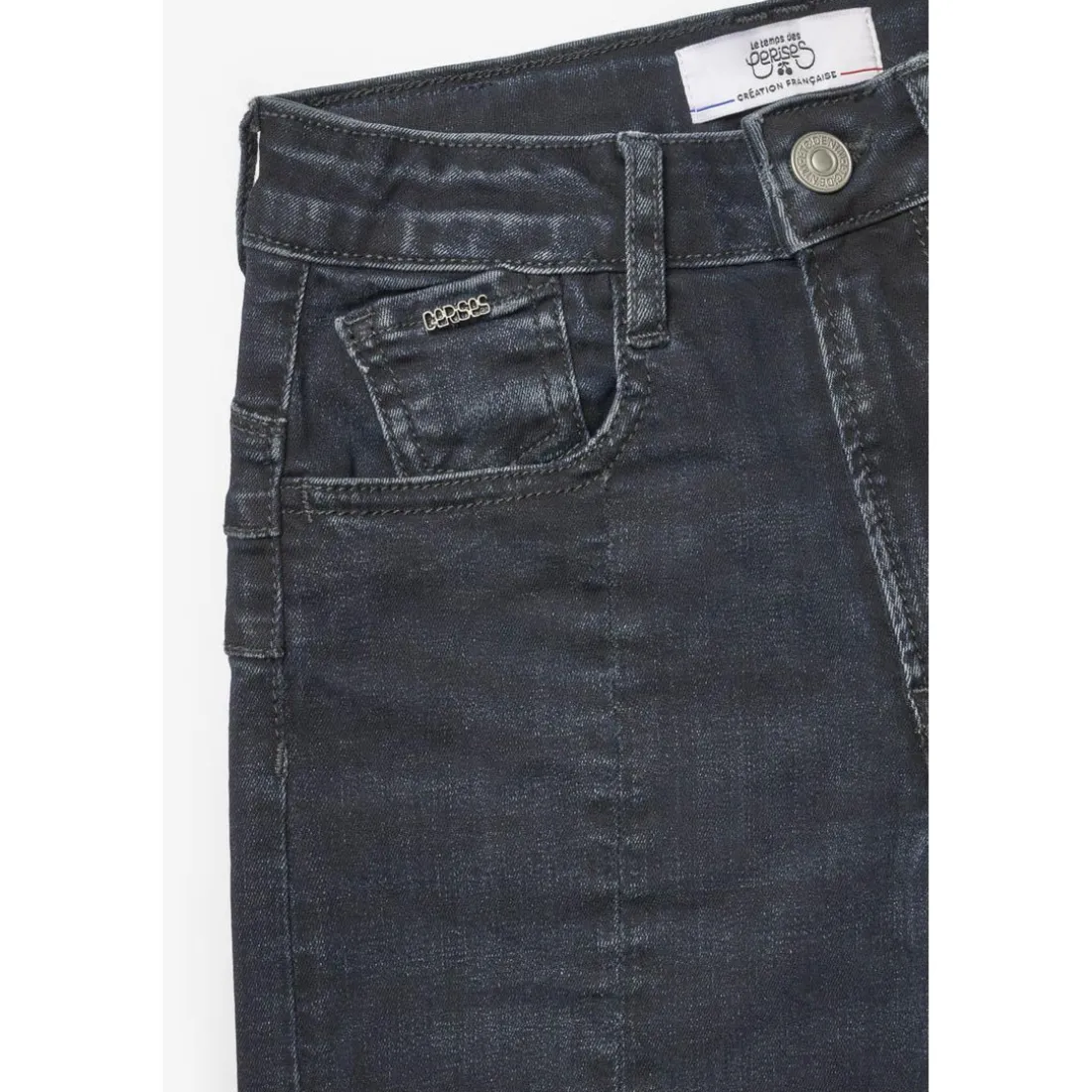 Jeans fille, Sina pulp Flare taille haute bleu-noir N°1 en coton