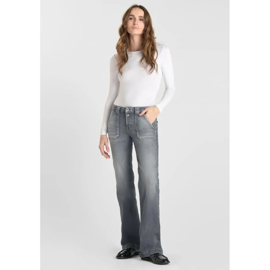 Jeans flare gris N°2 en coton Fleur