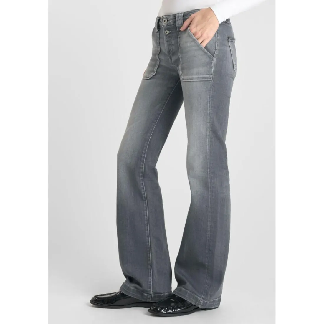 Jeans flare gris N°2 en coton Fleur