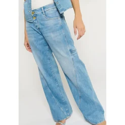 Jeans flare, très évasé , longueur 34 bleu en coton Agnes