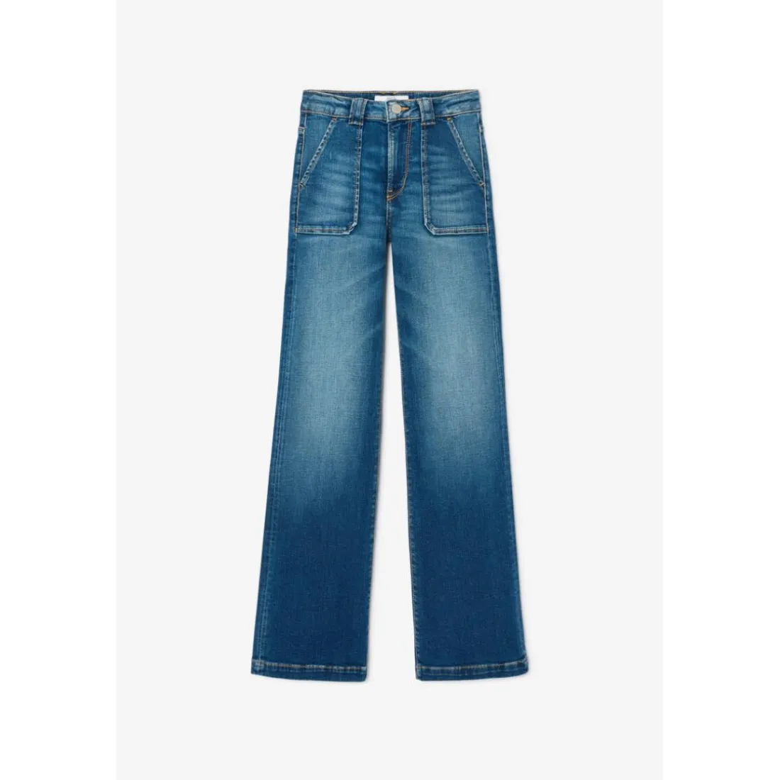 Jeans flare, très évasé, longueur 34 bleu en coton Noémie