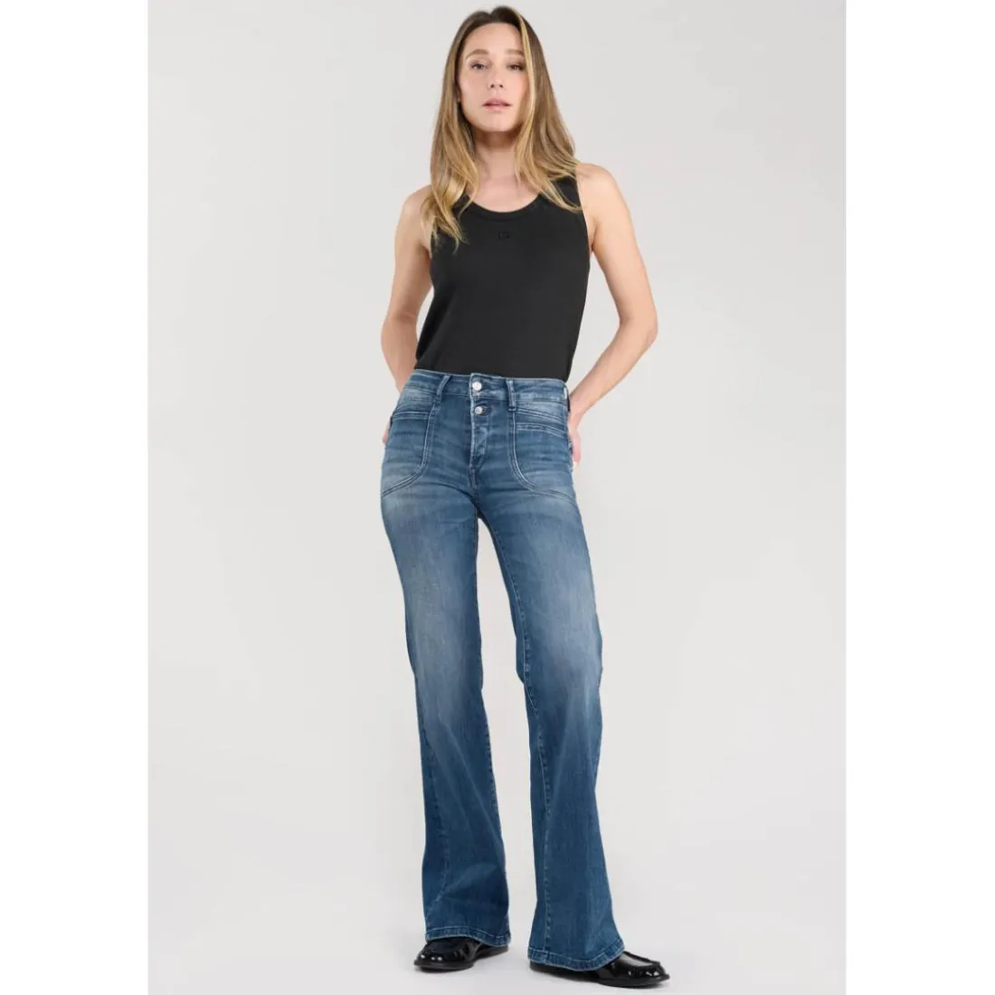Jeans flare, très évasé PULP high flare, longueur 34 bleu en coton Agnes