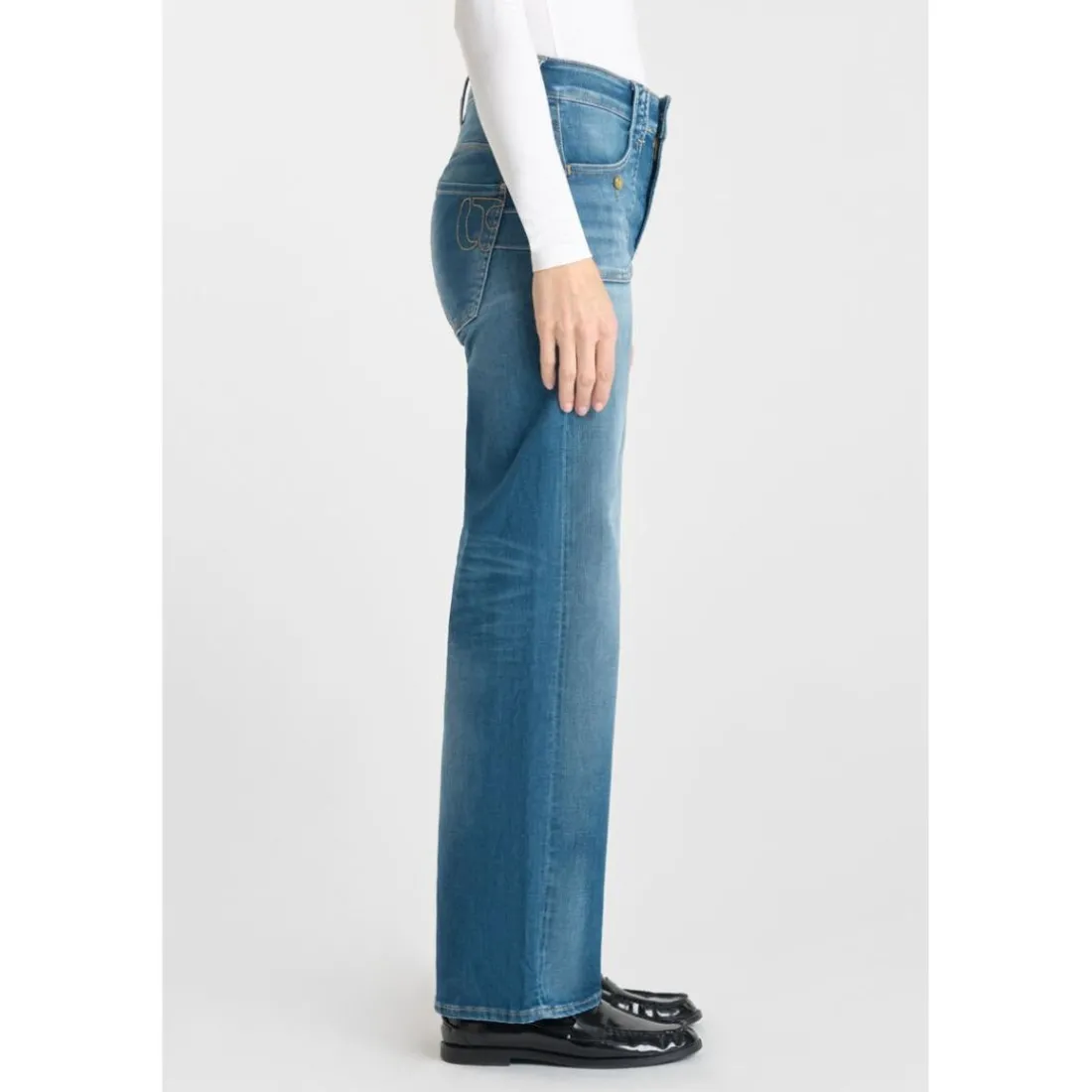 Jeans flare, très évasé pulp wide leg taille haute 7/8ème, longueur 34 bleu Nell