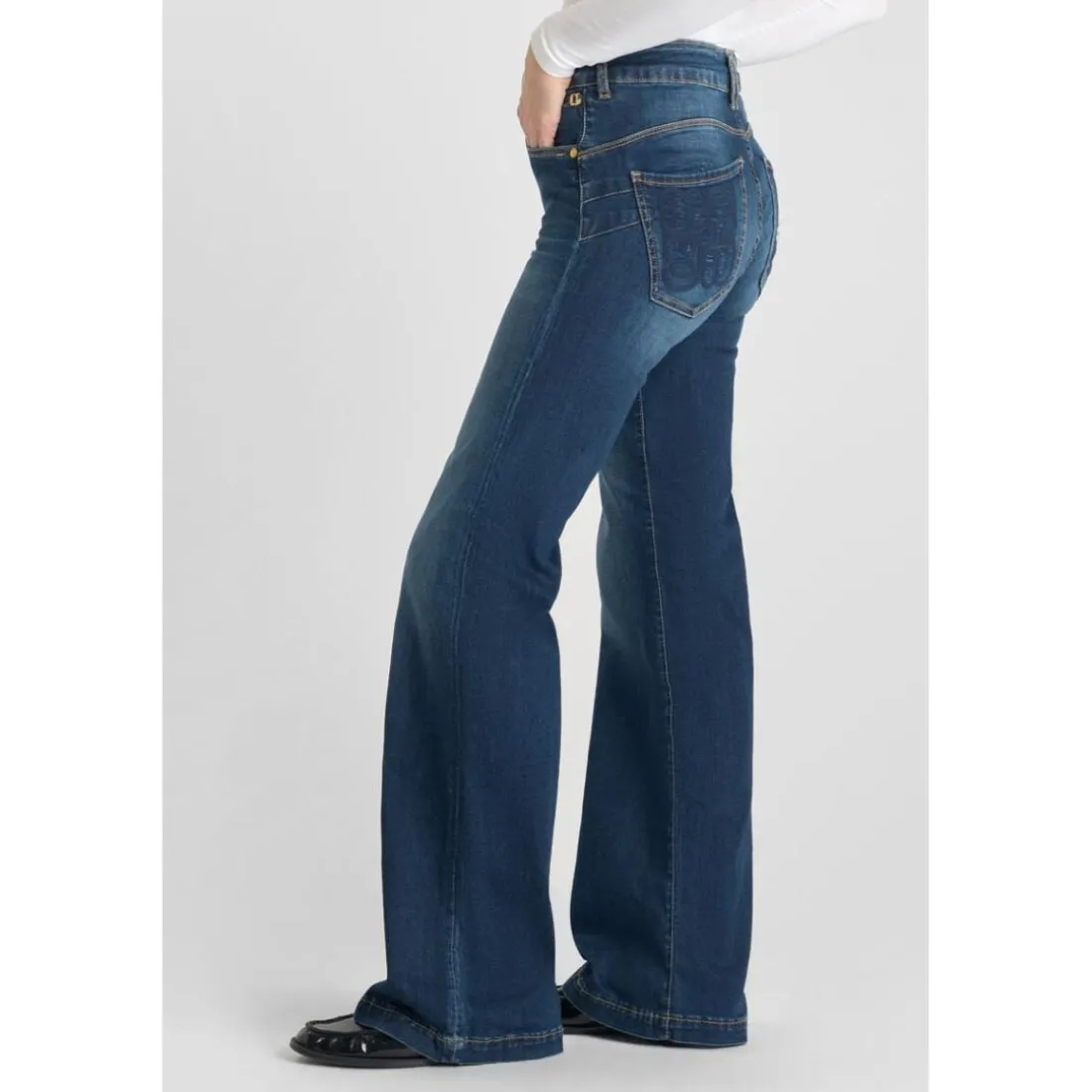 Jeans flare, très évasé PULP high flare, longueur 34 bleu Dot en coton