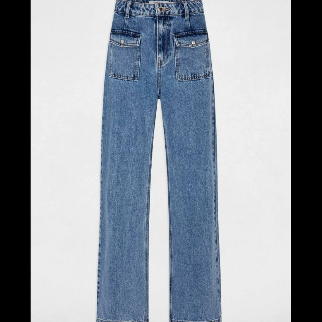 Jeans large taille haute bleu en coton