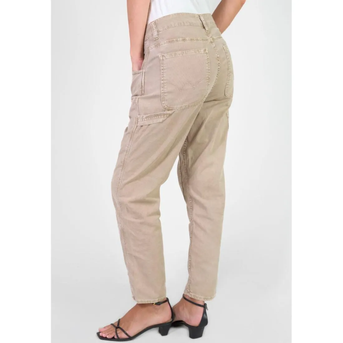 Jeans loose, large 400/60 girlfriend taille haute, 7/8ème beige Tia