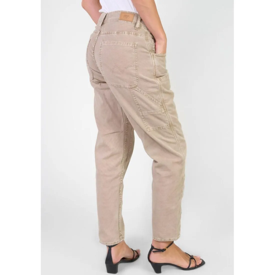 Jeans loose, large 400/60 girlfriend taille haute, 7/8ème beige Tia