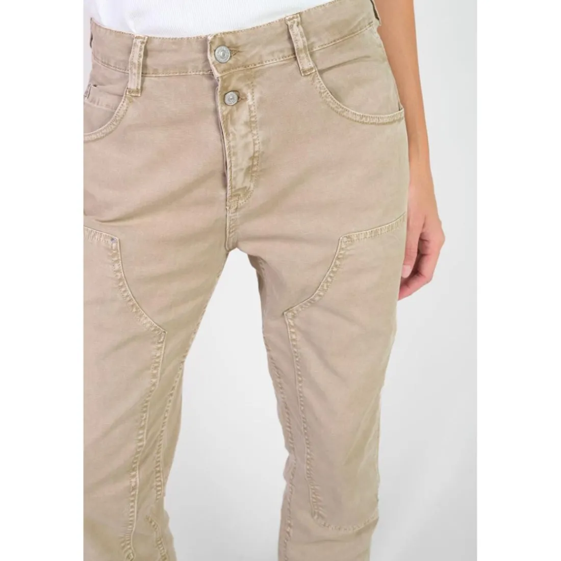 Jeans loose, large 400/60 girlfriend taille haute, 7/8ème beige Tia