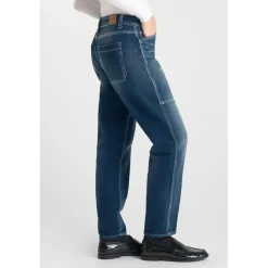 Jeans loose, large 400/60 girlfriend taille haute, longueur 34 bleu Mila