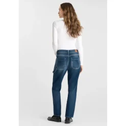 Jeans loose, large 400/60 girlfriend taille haute, longueur 34 bleu Mila