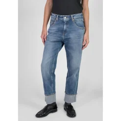 Jeans loose, large 400/60 girlfriend taille haute, longueur 34 bleu Molly