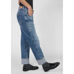 Jeans loose, large 400/60 girlfriend taille haute, longueur 34 bleu Molly