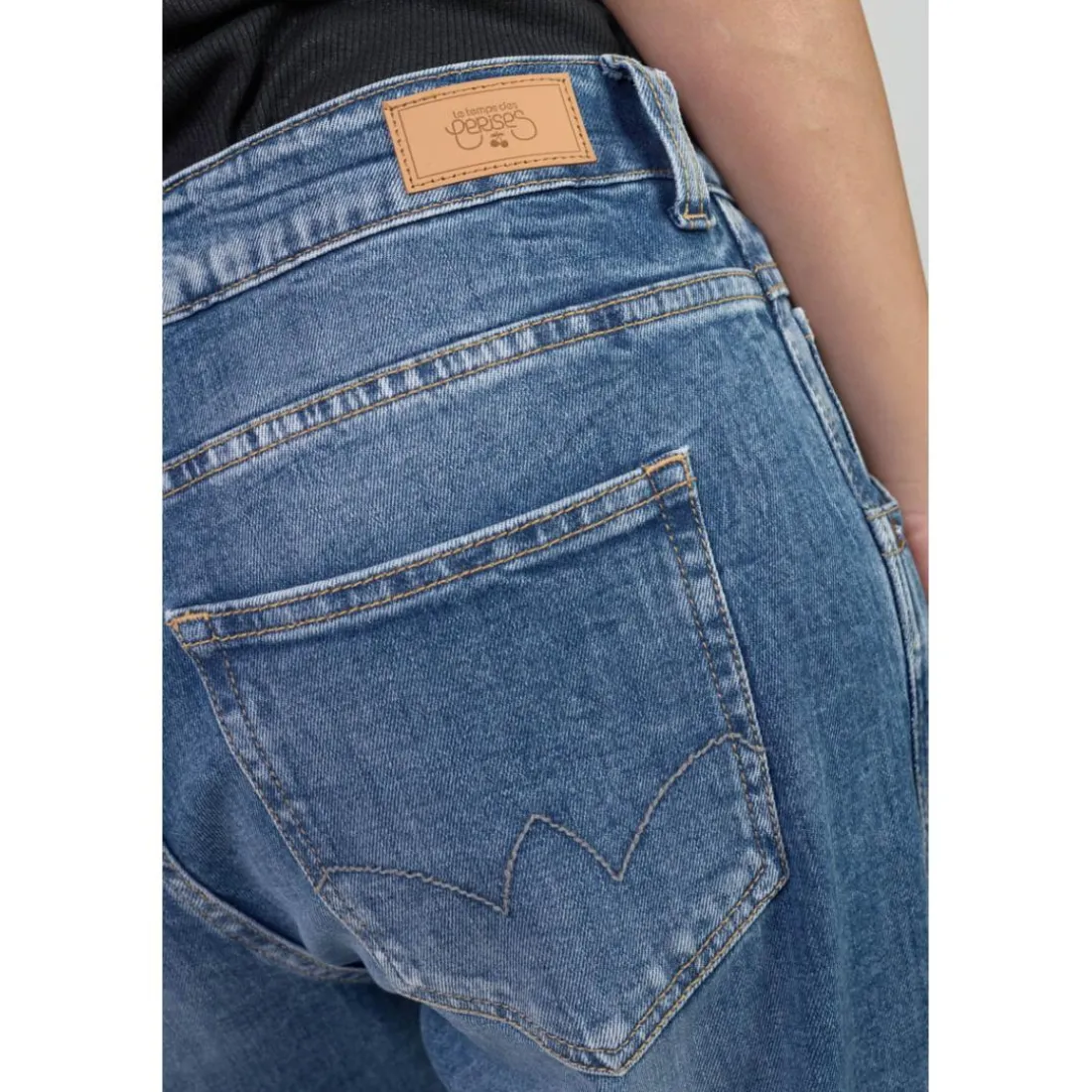 Jeans loose, large 400/60 girlfriend taille haute, longueur 34 bleu Molly