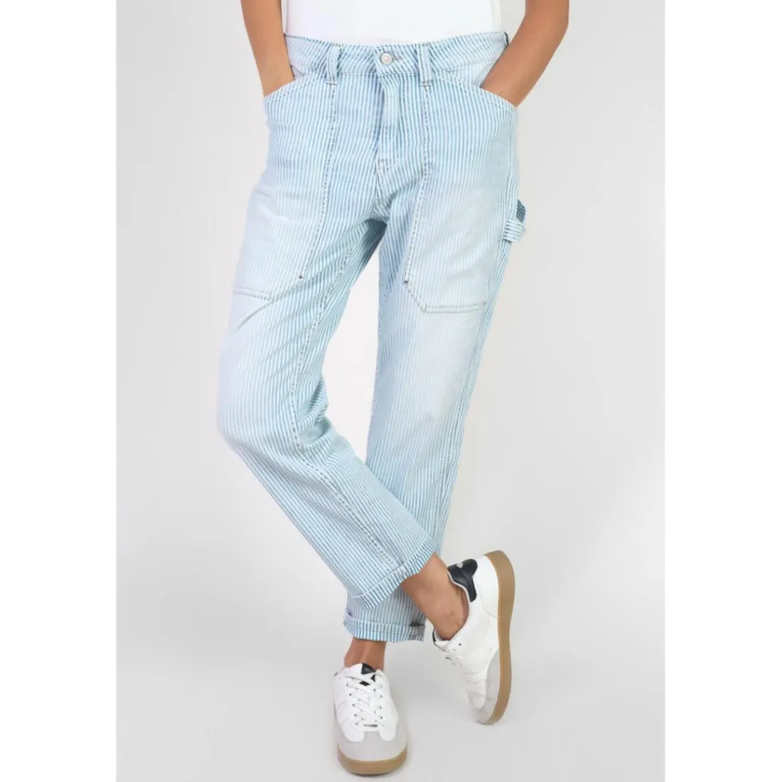 Jeans loose, large 400/60 girlfriend taille haute, 7/8ème bleu Ida