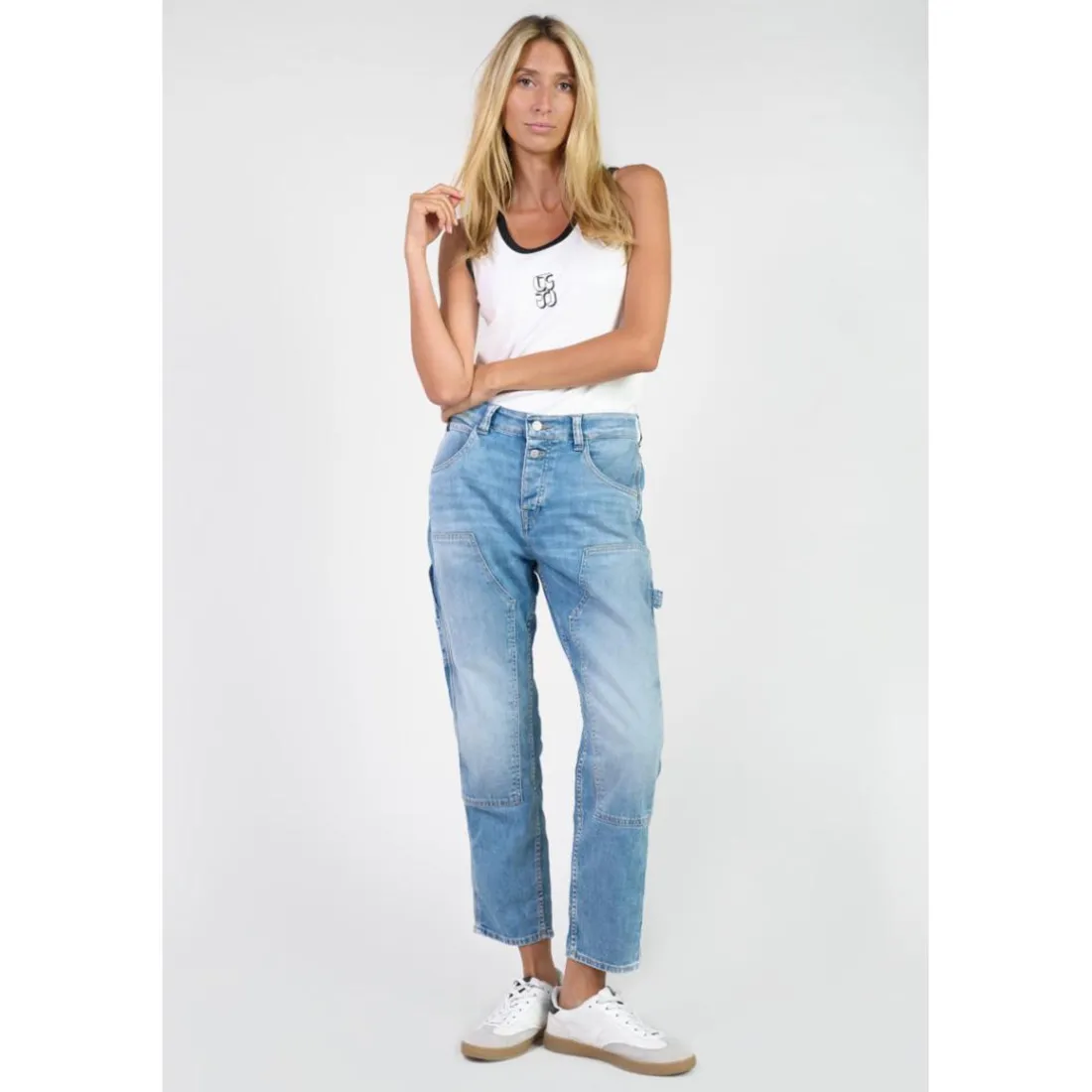 Jeans loose, large 400/60 girlfriend taille haute, 7/8ème bleu Rose