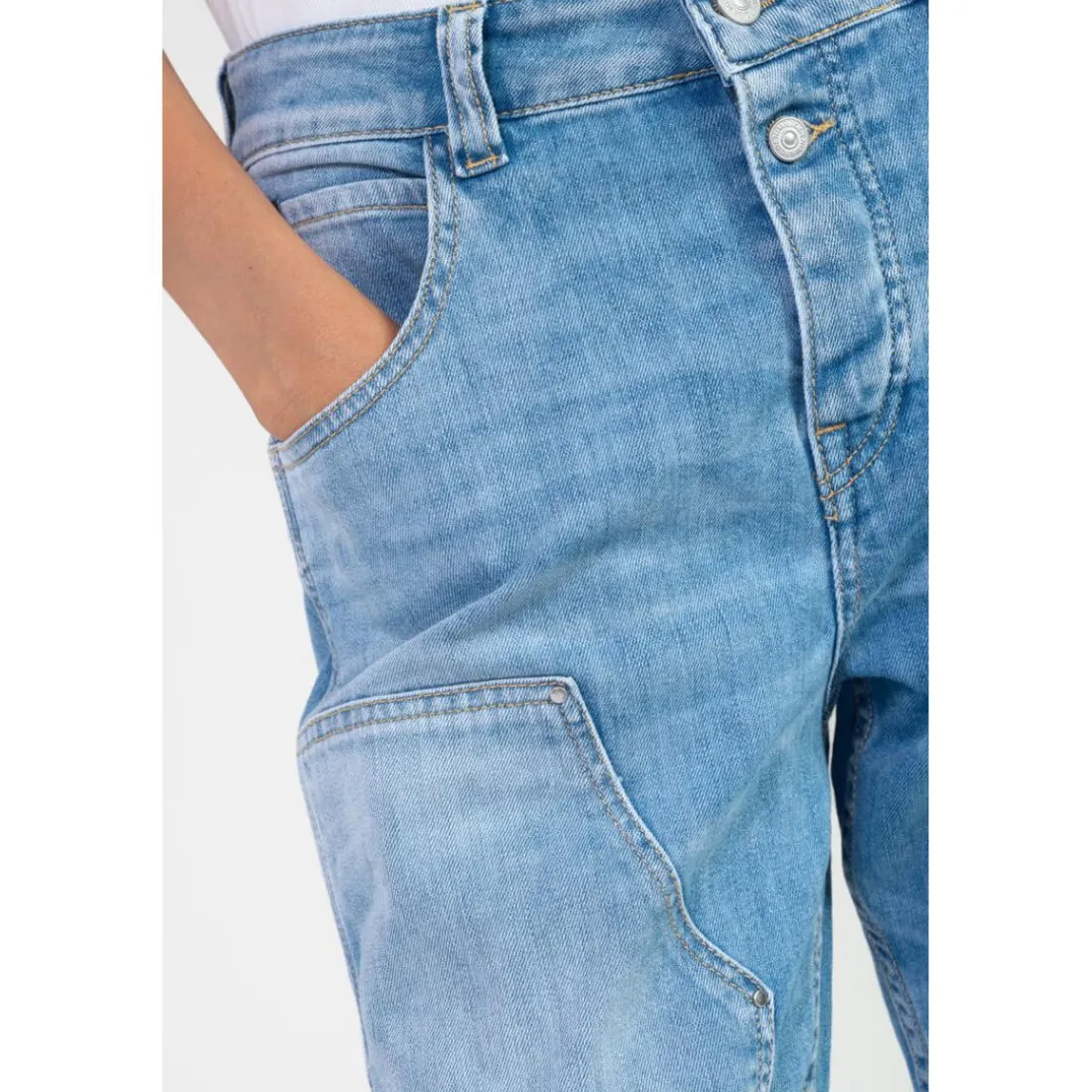 Jeans loose, large 400/60 girlfriend taille haute, 7/8ème bleu Rose