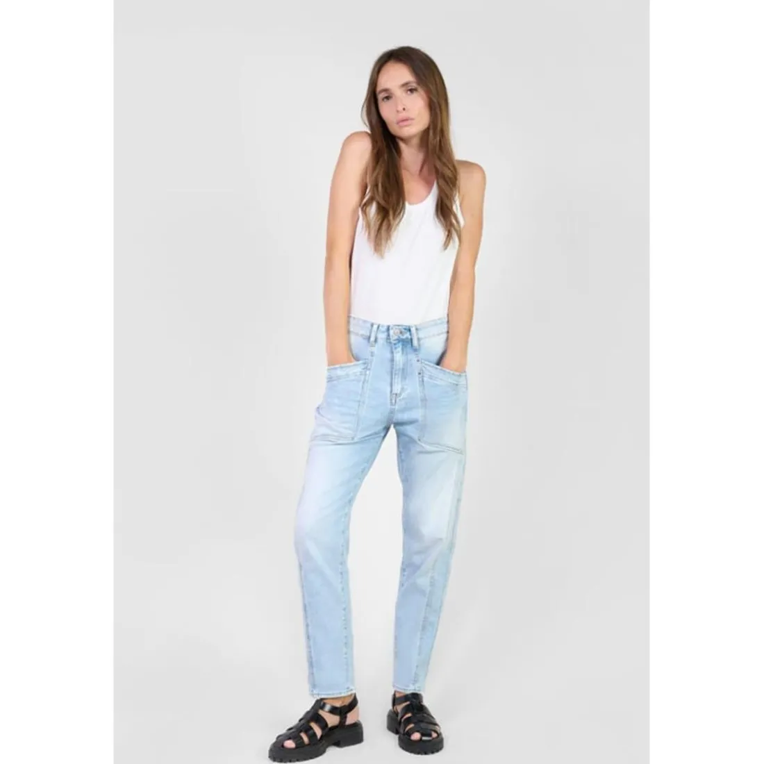 Jeans loose, large 400/60 girlfriend taille haute, longueur 34 bleu Gigi