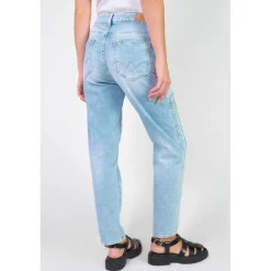 Jeans loose, large 400/60 girlfriend taille haute, 7/8ème UNION bleu en coton Jade