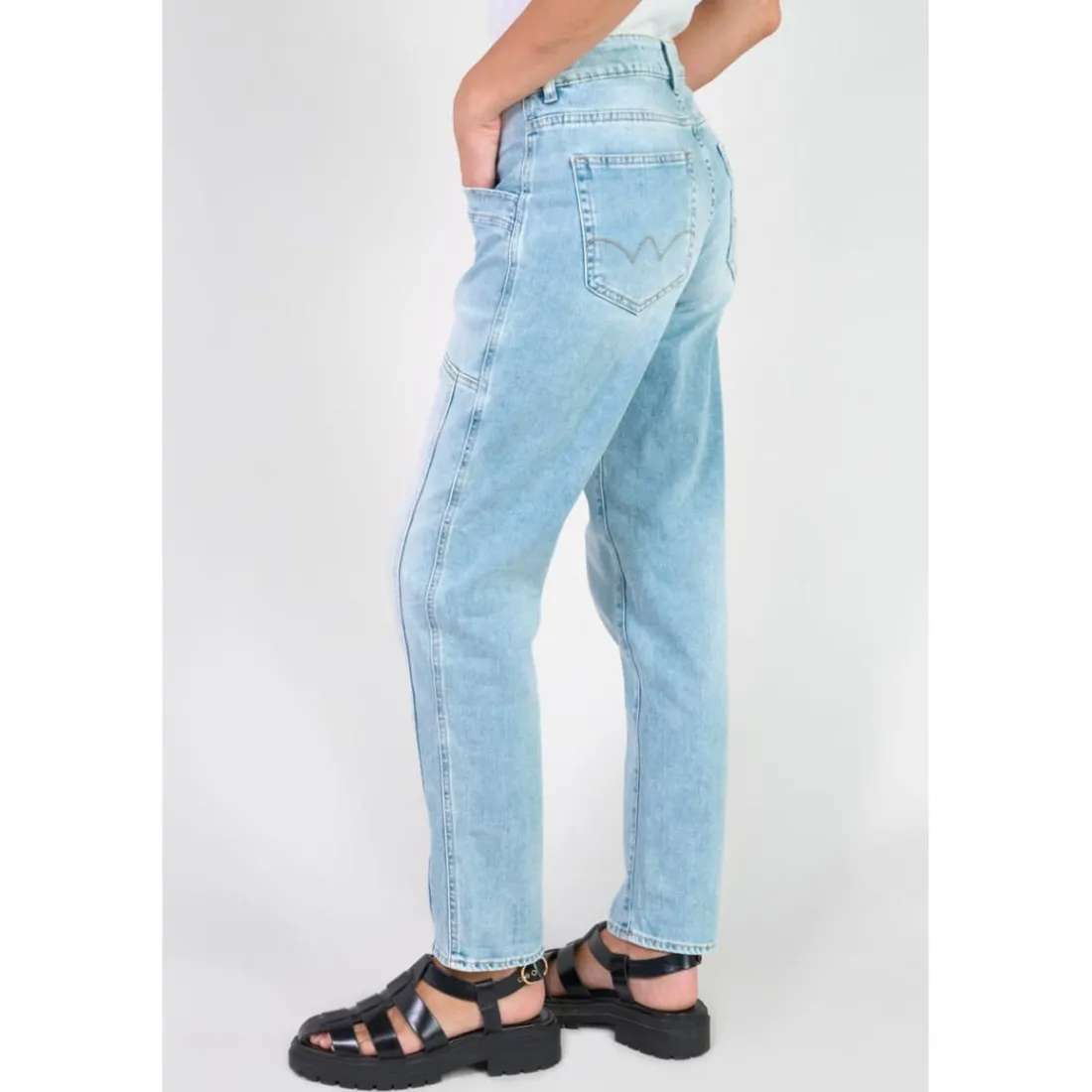 Jeans loose, large 400/60 girlfriend taille haute, 7/8ème UNION bleu en coton Jade