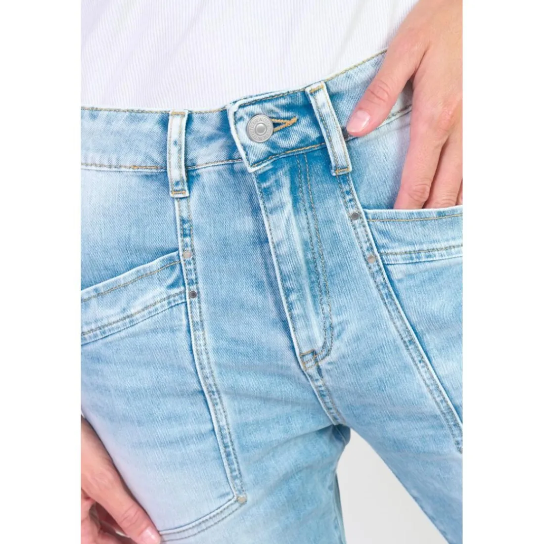 Jeans loose, large 400/60 girlfriend taille haute, 7/8ème UNION bleu en coton Jade