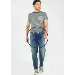 Jeans loose, large 1998, 7/8ème bleu en coton Luca