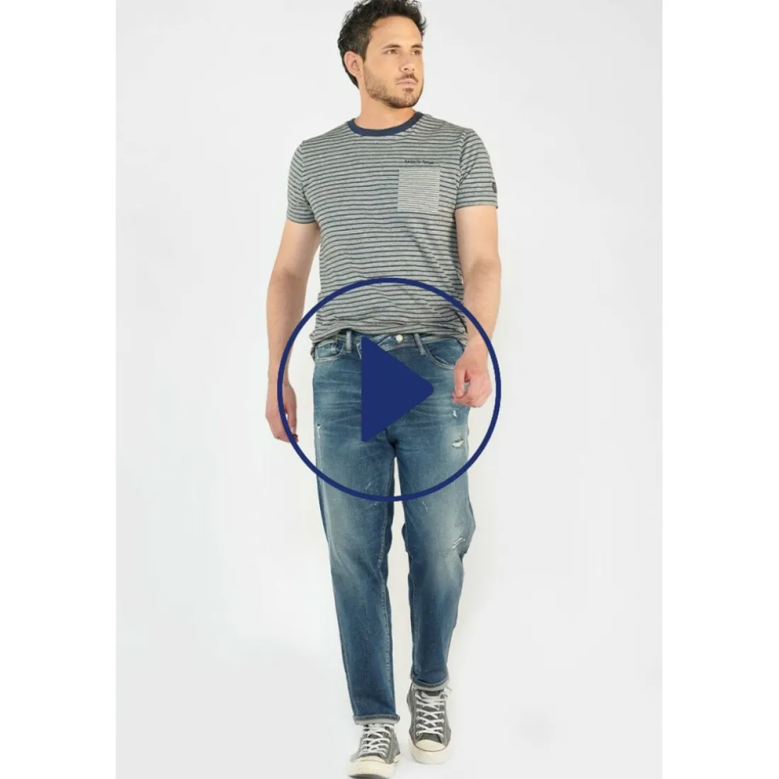 Jeans loose, large 1998, 7/8ème bleu en coton Luca