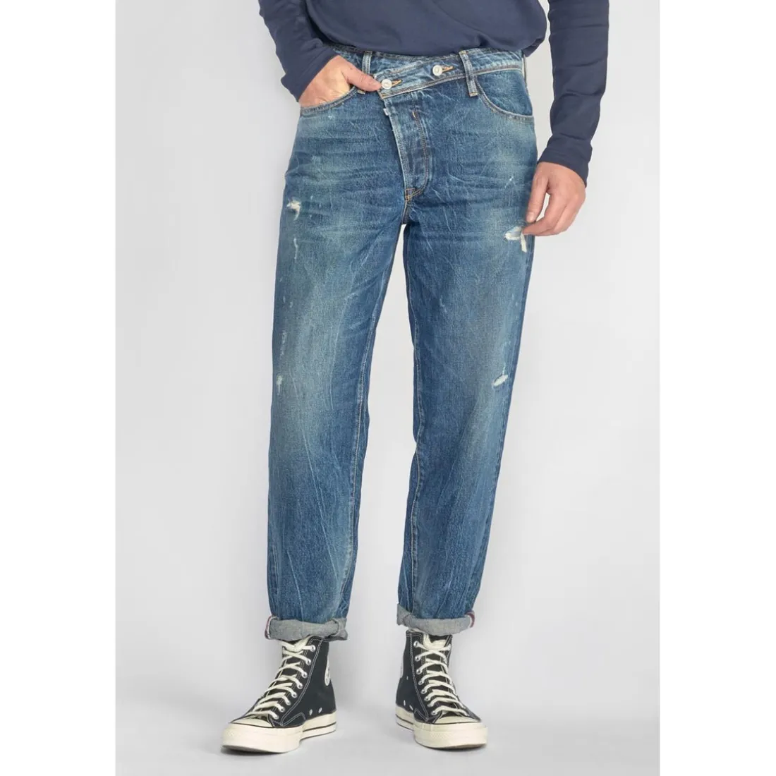 Jeans loose, large 1998, 7/8ème bleu en coton Luca