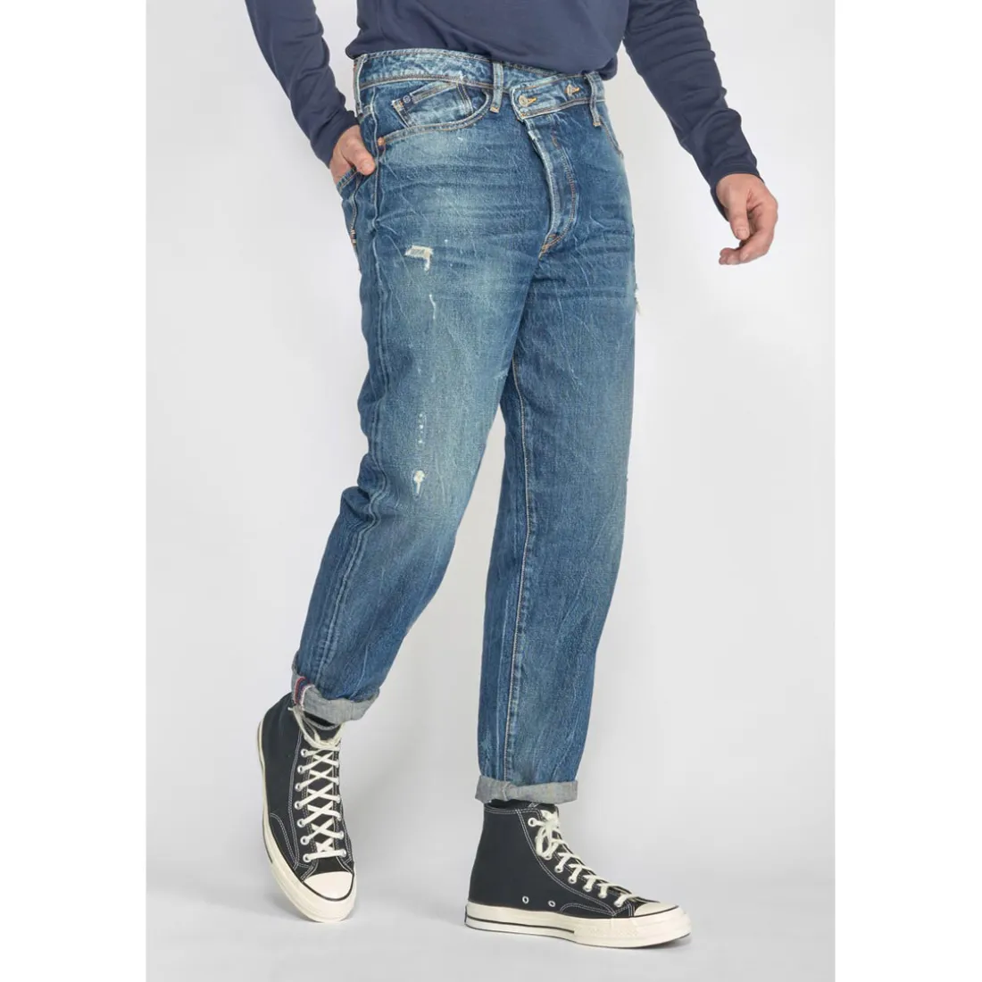 Jeans loose, large 1998, 7/8ème bleu en coton Luca