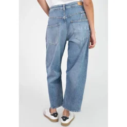Jeans loose, large balloon taille haute, longueur 34 bleu en coton Rhea