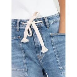 Jeans loose, large balloon taille haute, longueur 34 bleu en coton Rhea