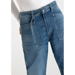 Jeans loose, large balloon taille haute, longueur 34 bleu Gwen
