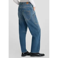 Jeans loose, large balloon taille haute, longueur 34 bleu en coton Elsie