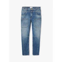 Jeans loose, large balloon taille haute, longueur 34 bleu en coton Elsie