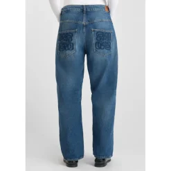 Jeans loose, large balloon taille haute, longueur 34 bleu en coton Nia