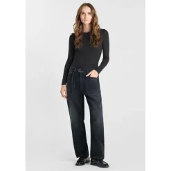 Jeans loose, large balloon taille haute, longueur 34 bleu en coton Alia